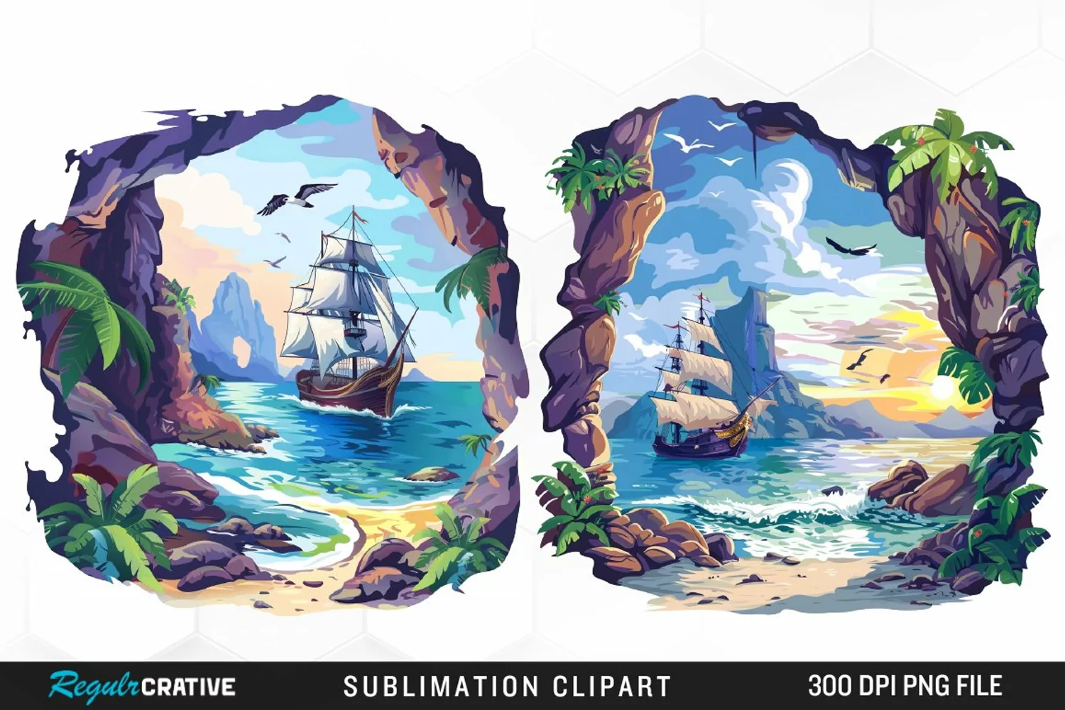 Watercolor Ship Pirates Cove Artwork Clipart product image 1