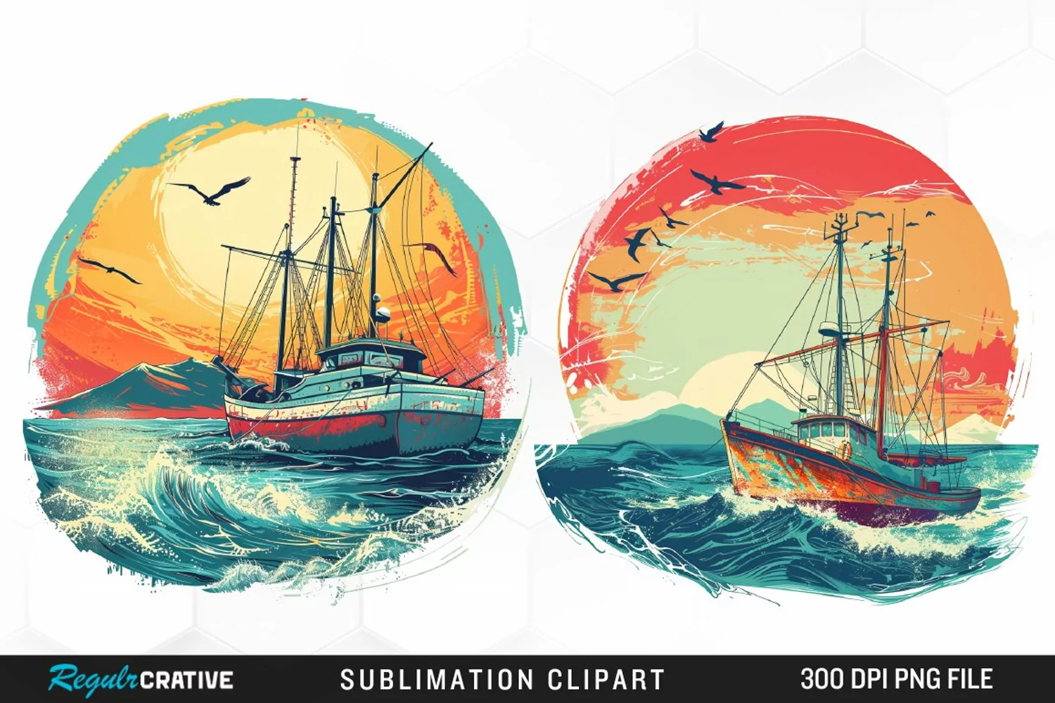 Watercolor Ship Pirates Cove Artwork Clipart product image 1