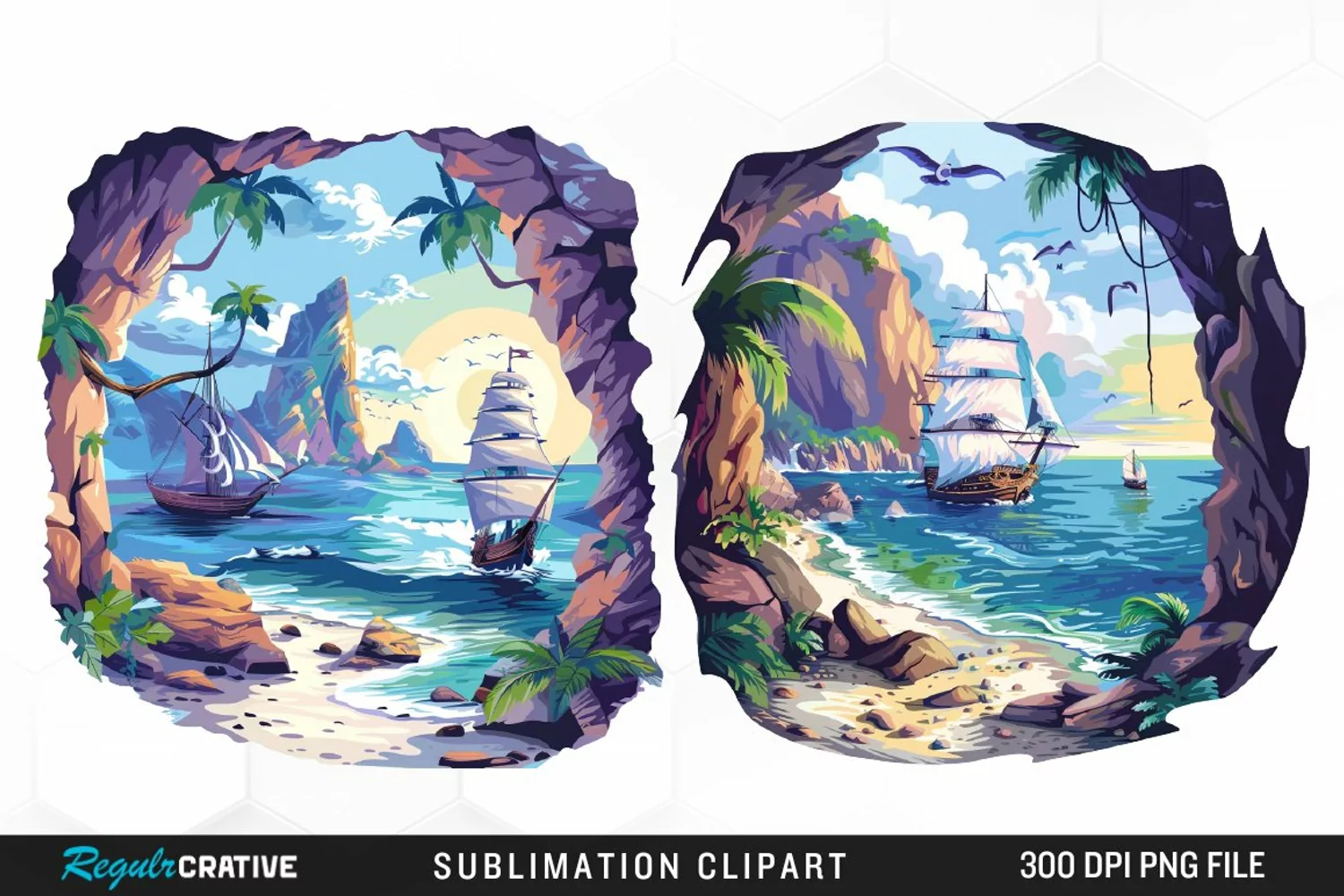 Watercolor Ship Pirates Cove Artwork Clipart product image 1