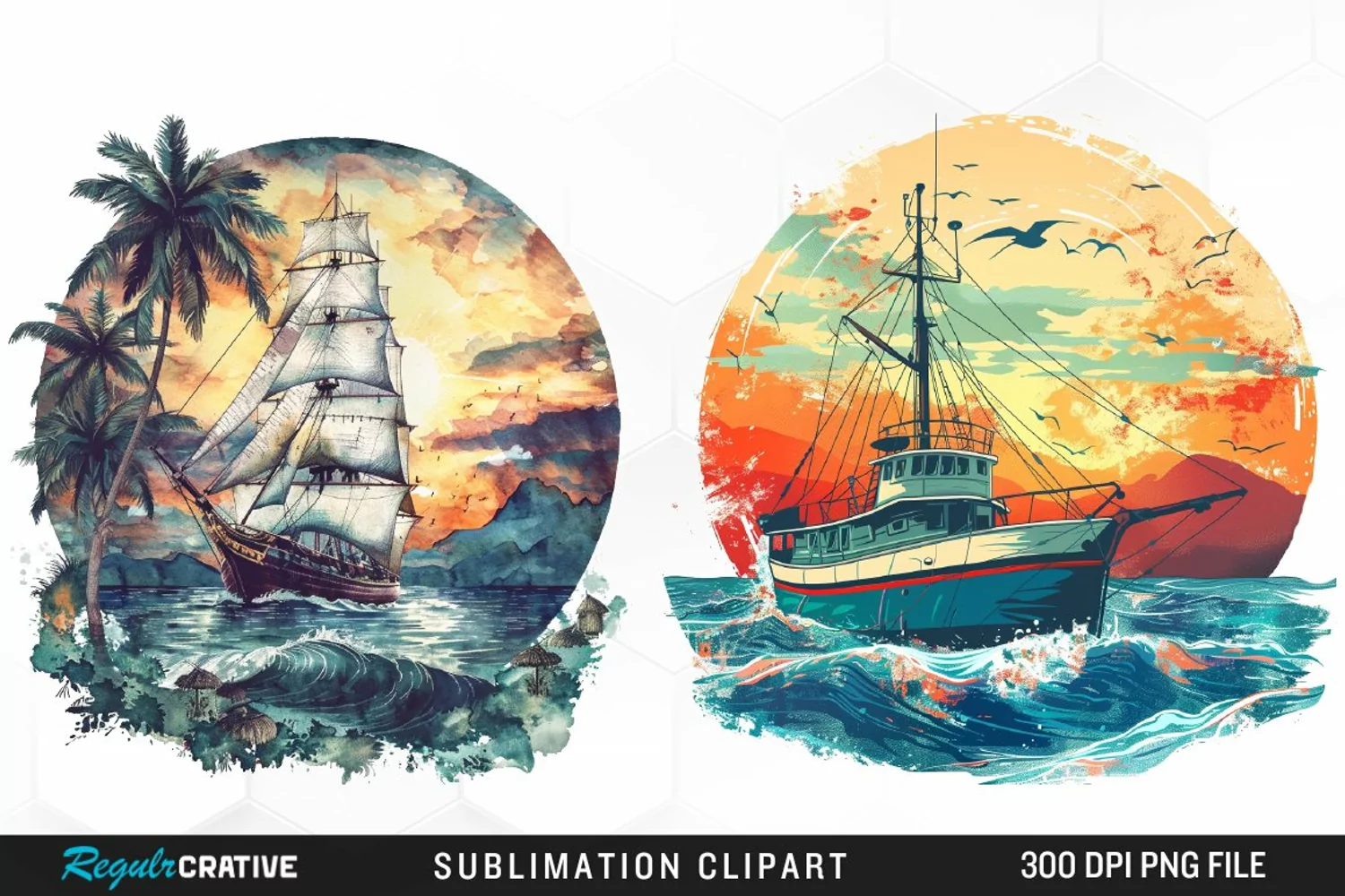 Watercolor Ship Pirates Cove Exquisite Clipart product image 1