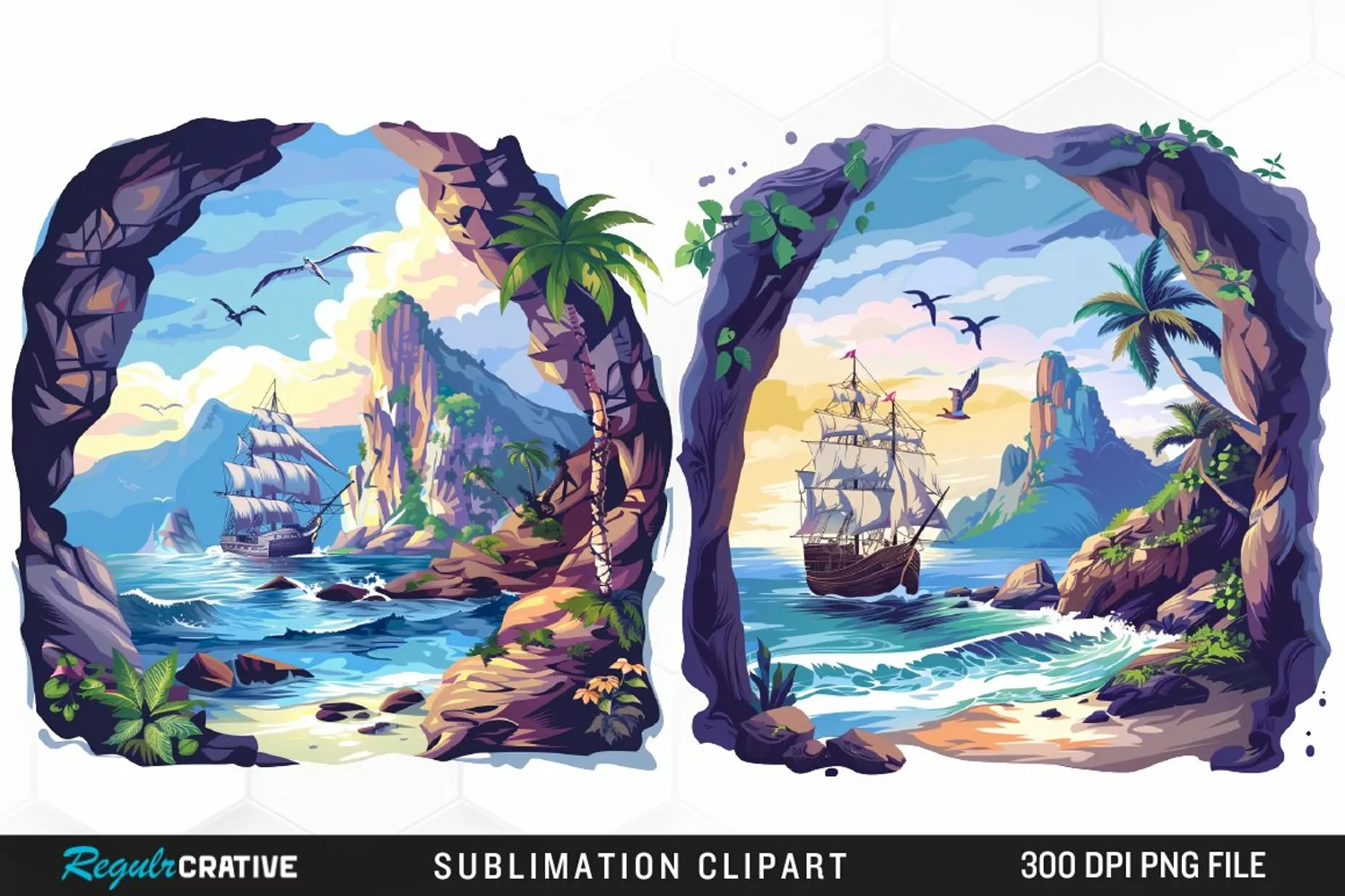 Watercolor Ship Pirates Cove Artwork Clipart product image 1