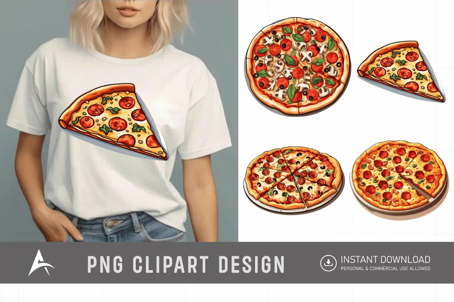 Watercolor Pizza Sublimation Clipart product image 1