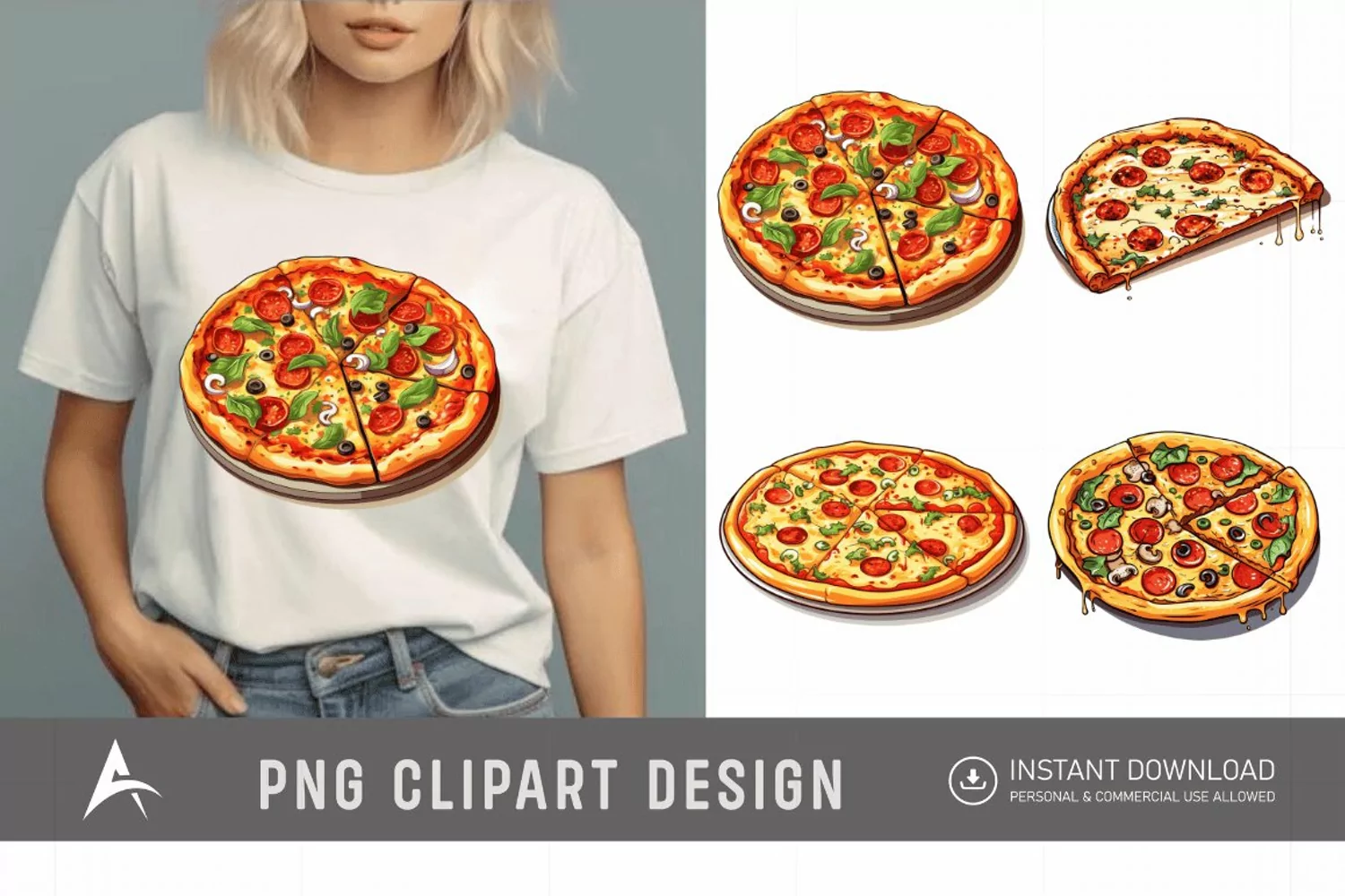 Watercolor Pizza Sublimation Clipart product image 1