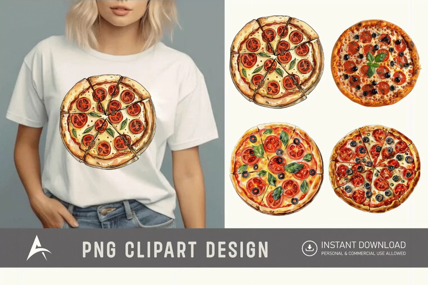 Watercolor Pizza Clipart product image 1