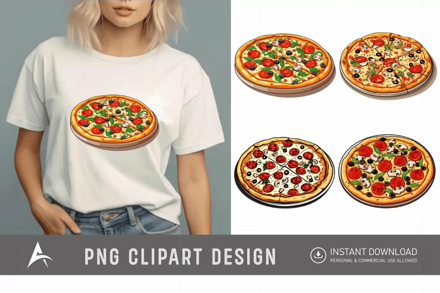 Watercolor Pizza Sublimation Clipart product image 1