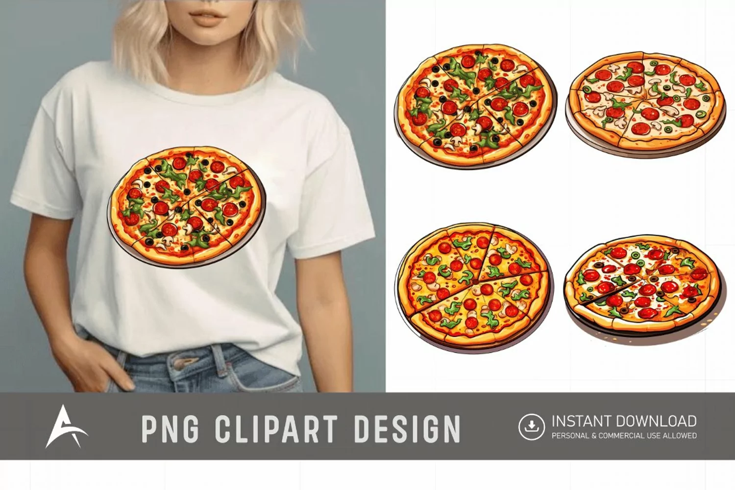 Watercolor Pizza Sublimation Clipart product image 1
