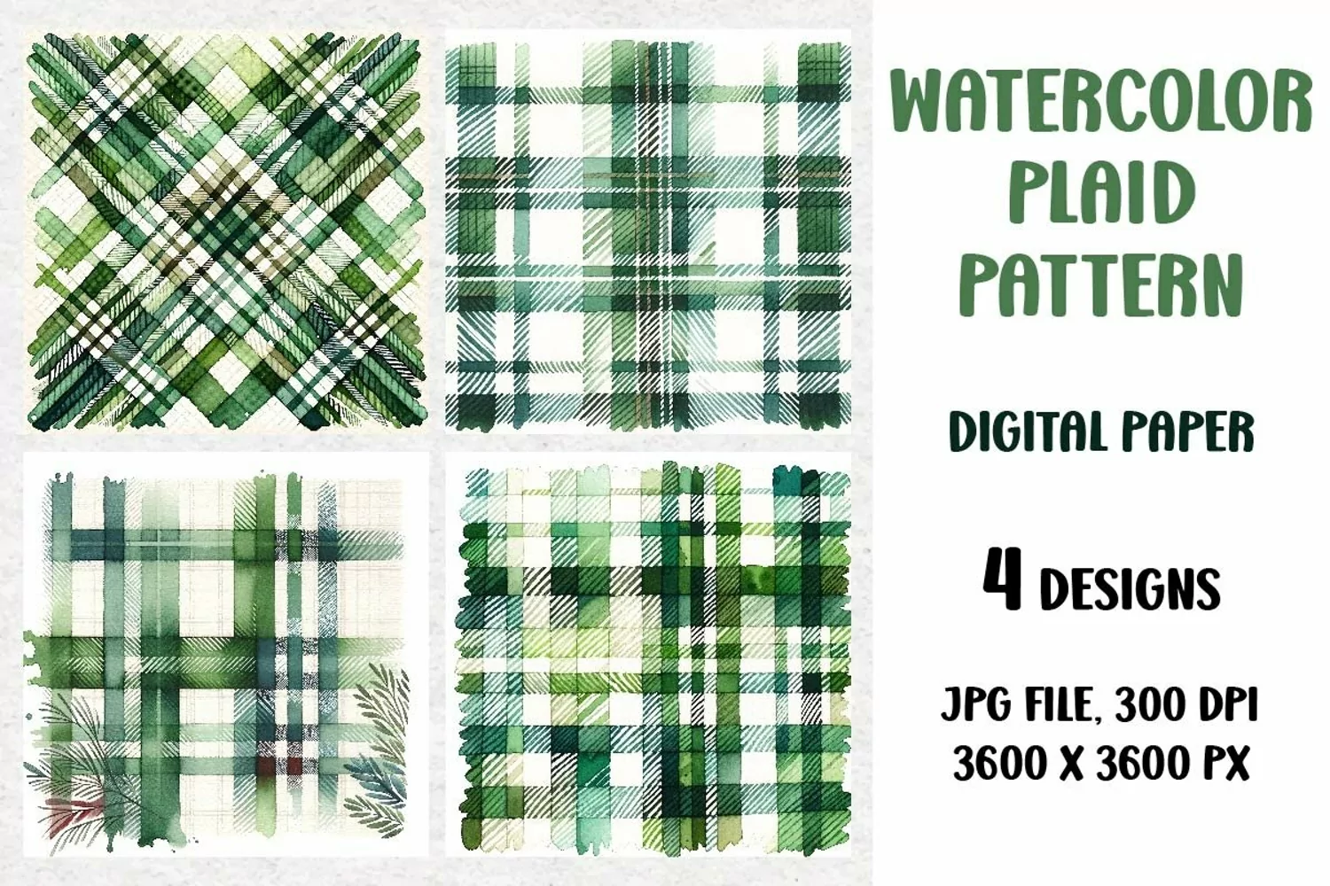 Watercolor Christmas Plaid, Digital Paper, Scrapbook Paper product image 1