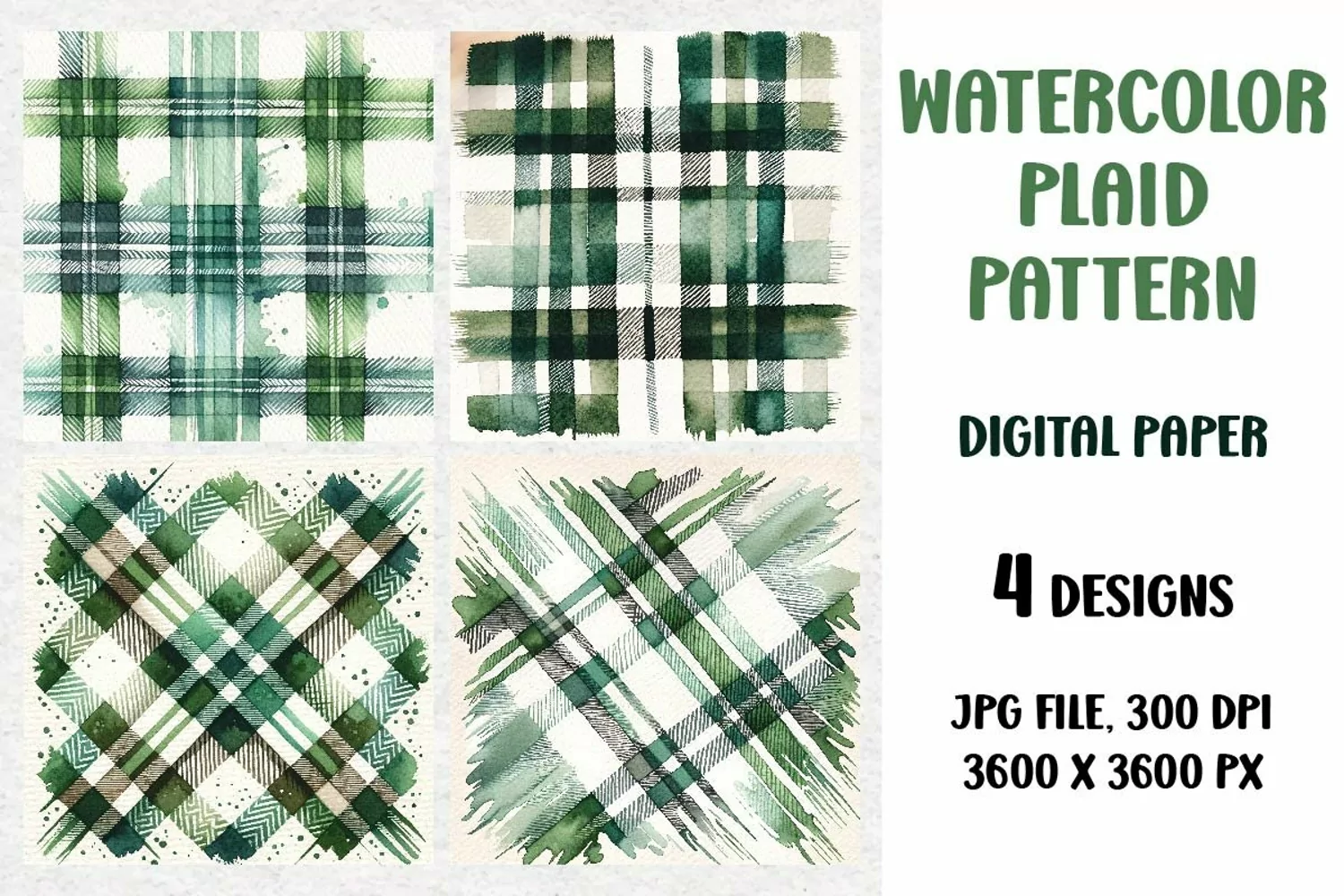 Watercolor Christmas Plaid, Digital Paper, Scrapbook Paper product image 1