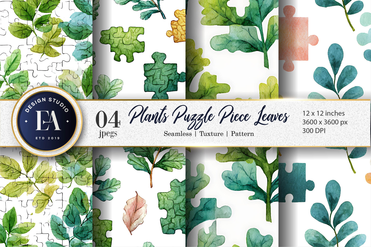 Plants with Puzzle-Piece Leaves Seamless Digital Paper product image 1