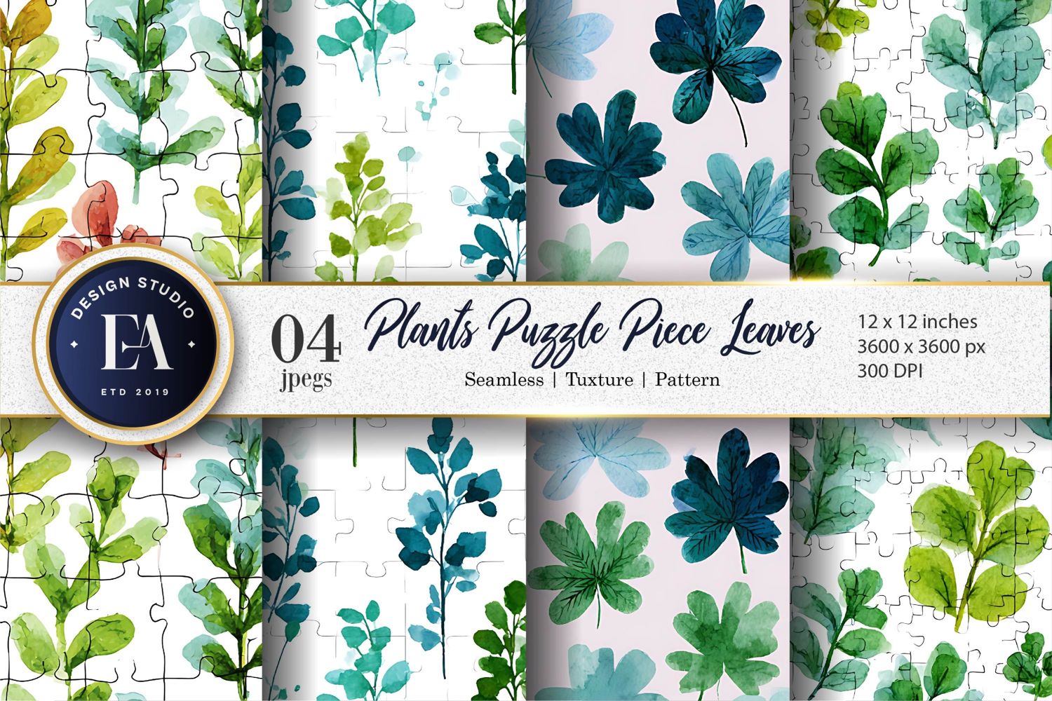 Plants with Puzzle-Piece Leaves Seamless Digital Paper product image 1
