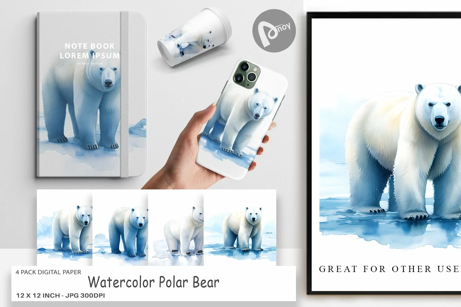 Digital Paper Watercolor Polar Bear product image 1