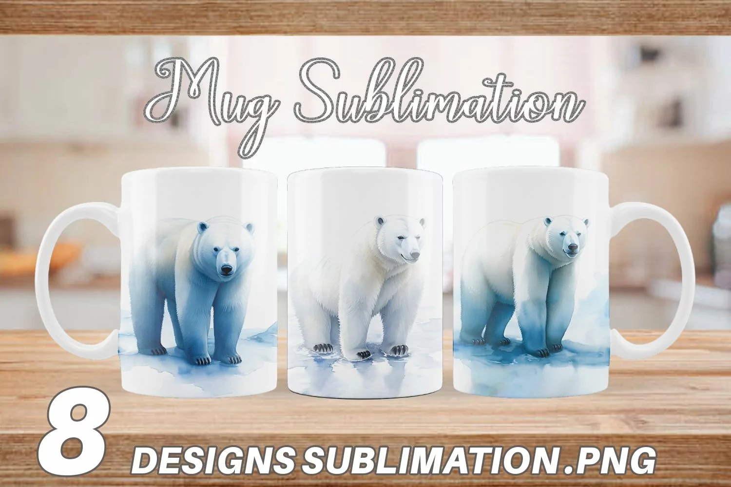 Watercolor Polar Bear | Mug sublimation design product image 1