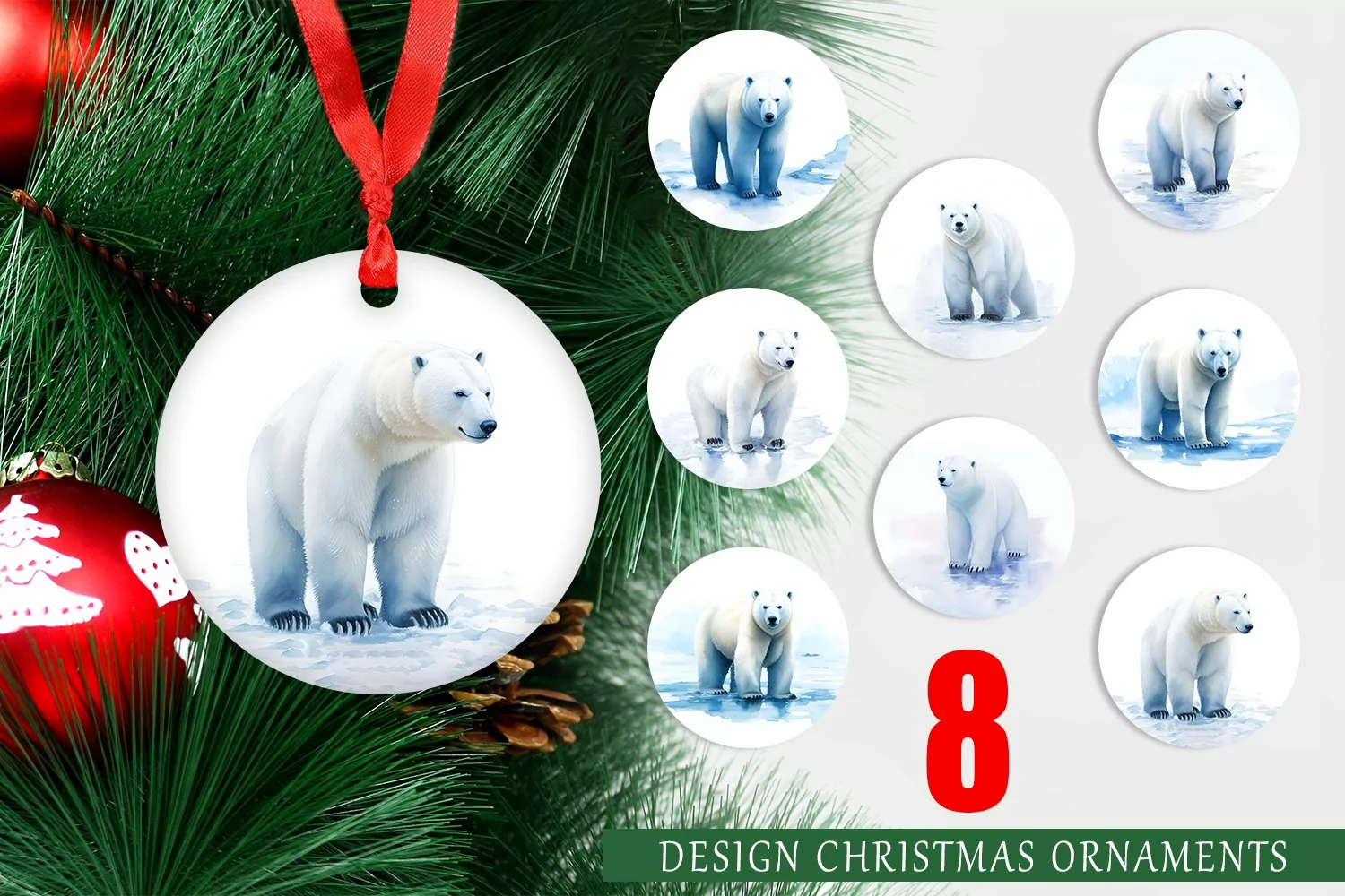 Christmas Ornaments Watercolor Polar Bear product image 1