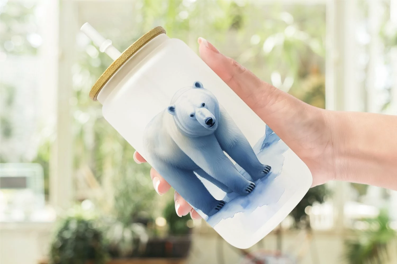 Watercolor Polar Bear Glass Can Wraps product image 1