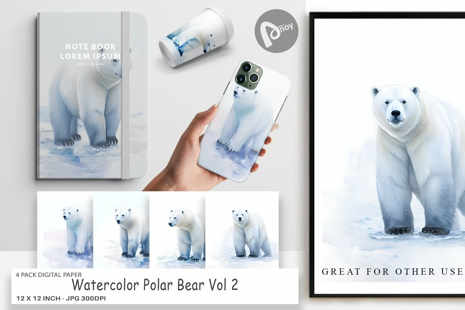 Digital Paper Watercolor Polar Bear product image 1
