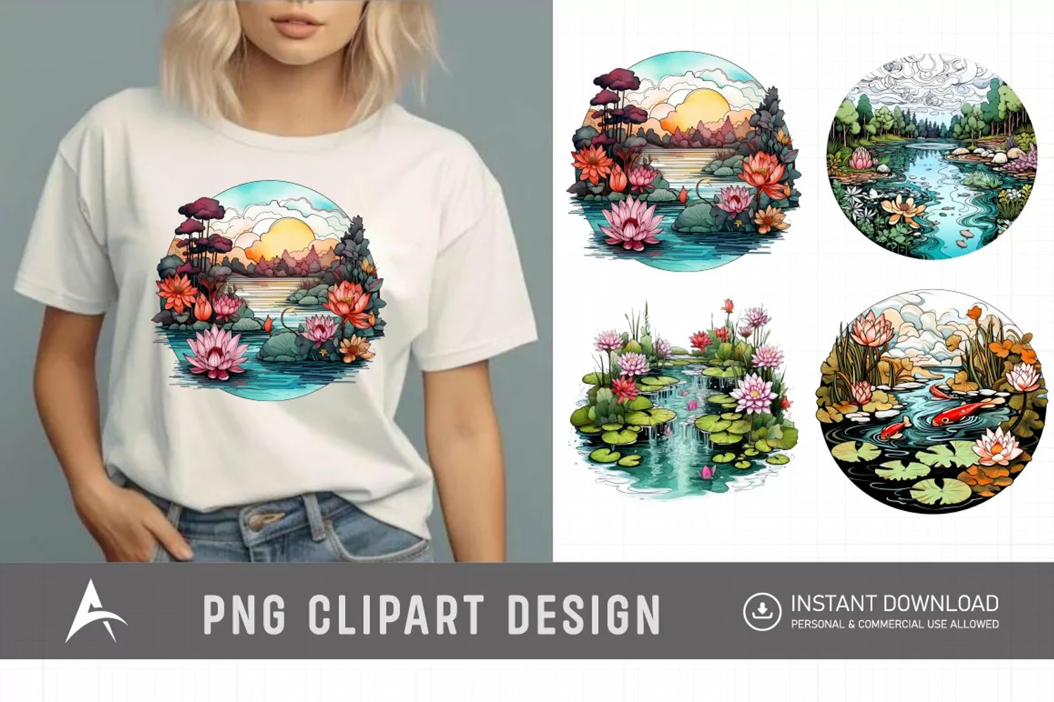 Watercolor Pond Clipart product image 1
