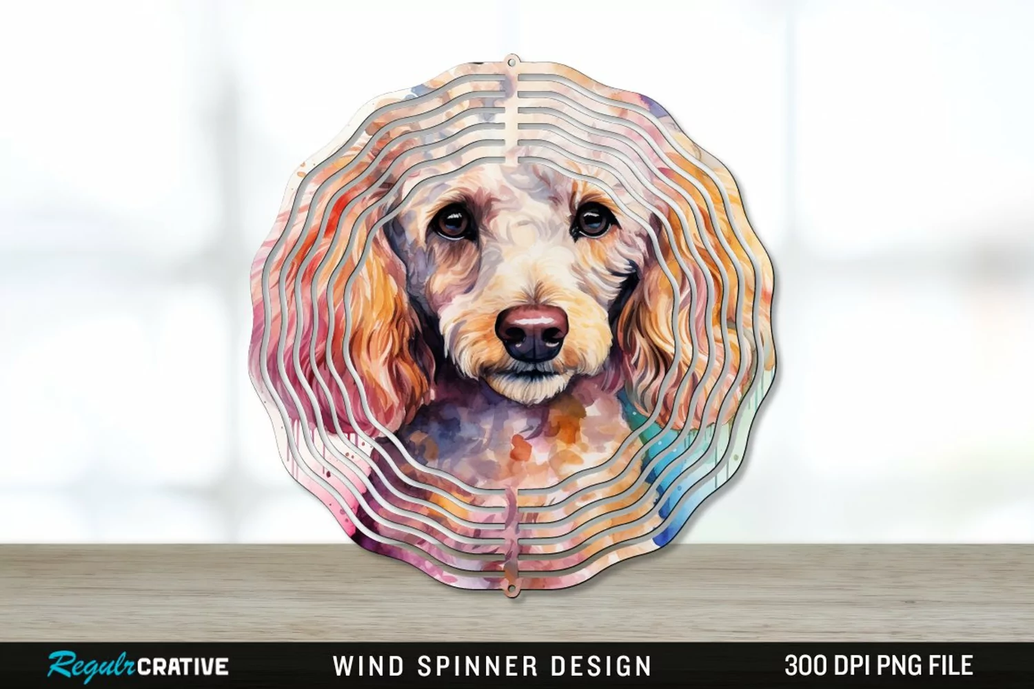 Watercolor Poodle Dog Wind Spinner Sublimation PNG Design product image 1