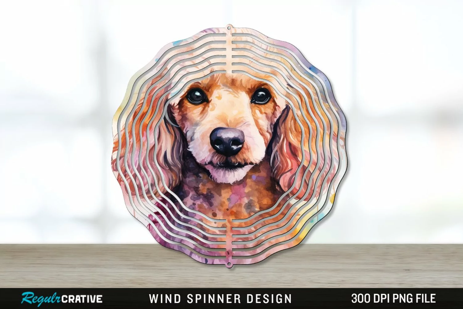 Watercolor Poodle Dog Wind Spinner Sublimation PNG Design product image 1