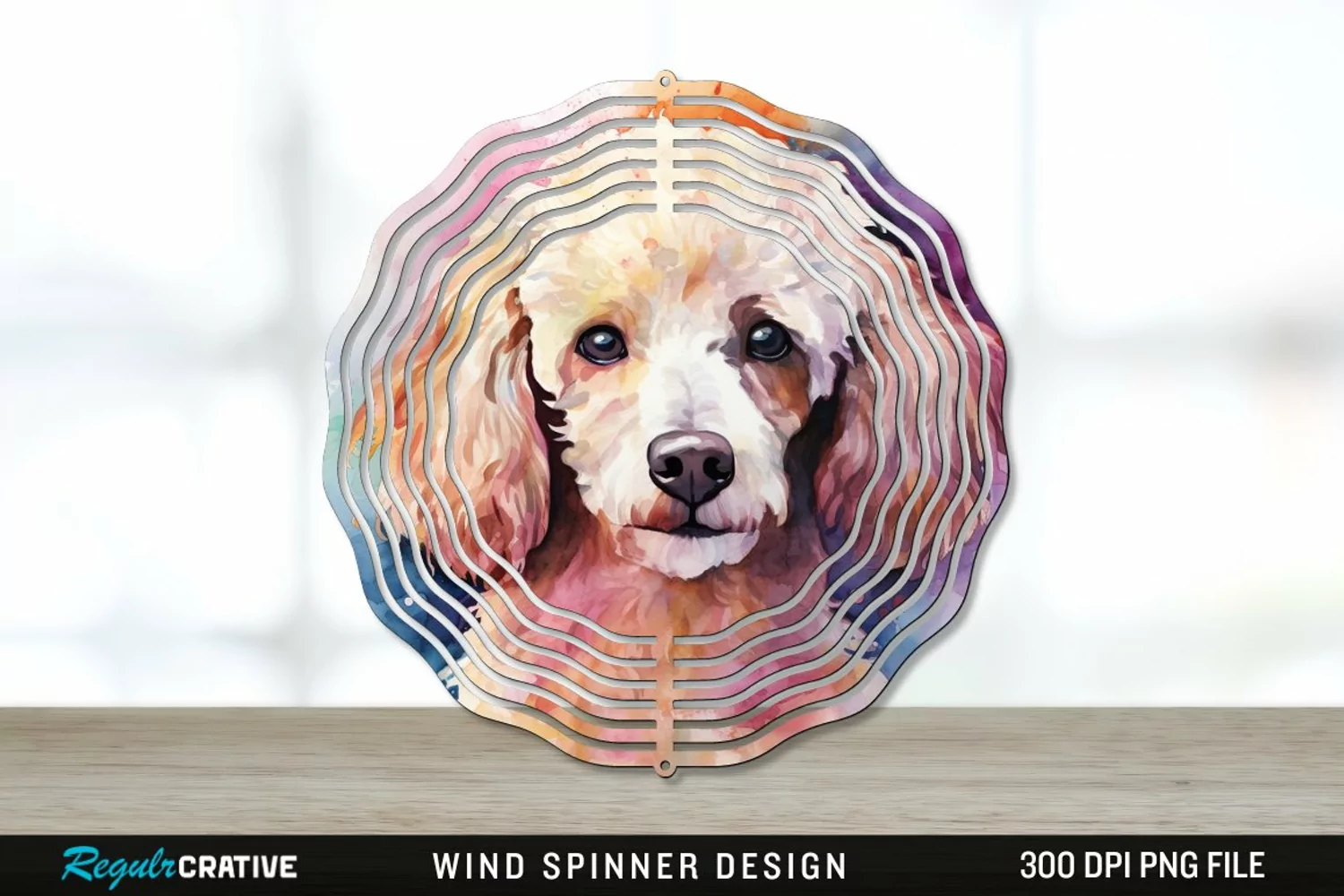 Watercolor Poodle Dog Wind Spinner Sublimation PNG Design product image 1