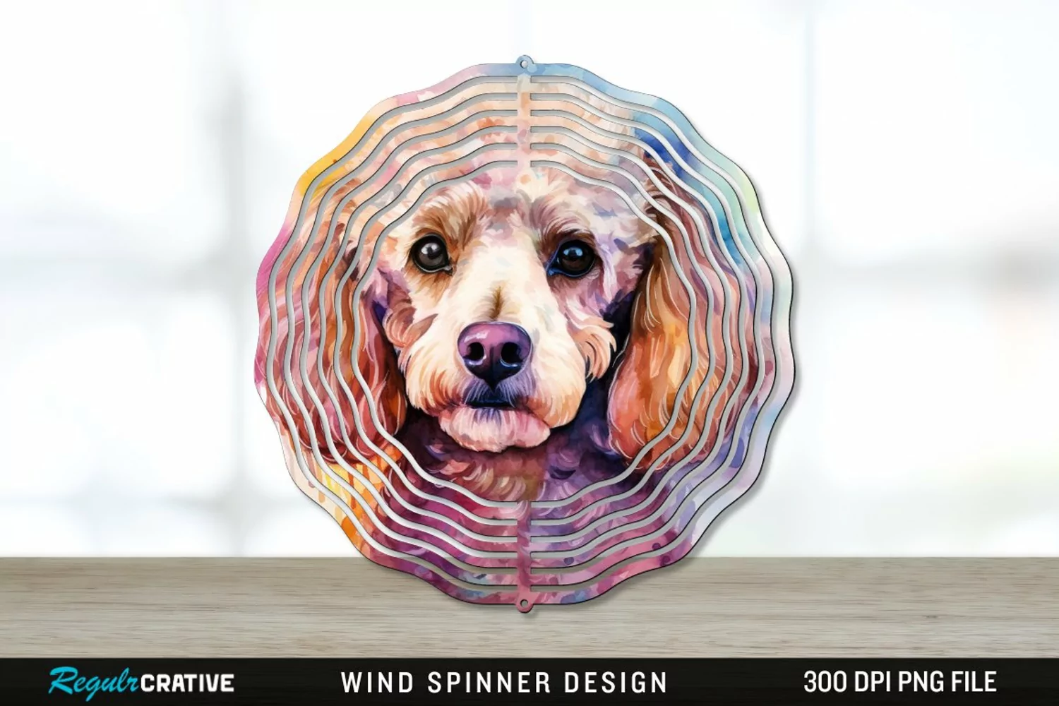 Watercolor Poodle Dog Wind Spinner Sublimation PNG Design product image 1
