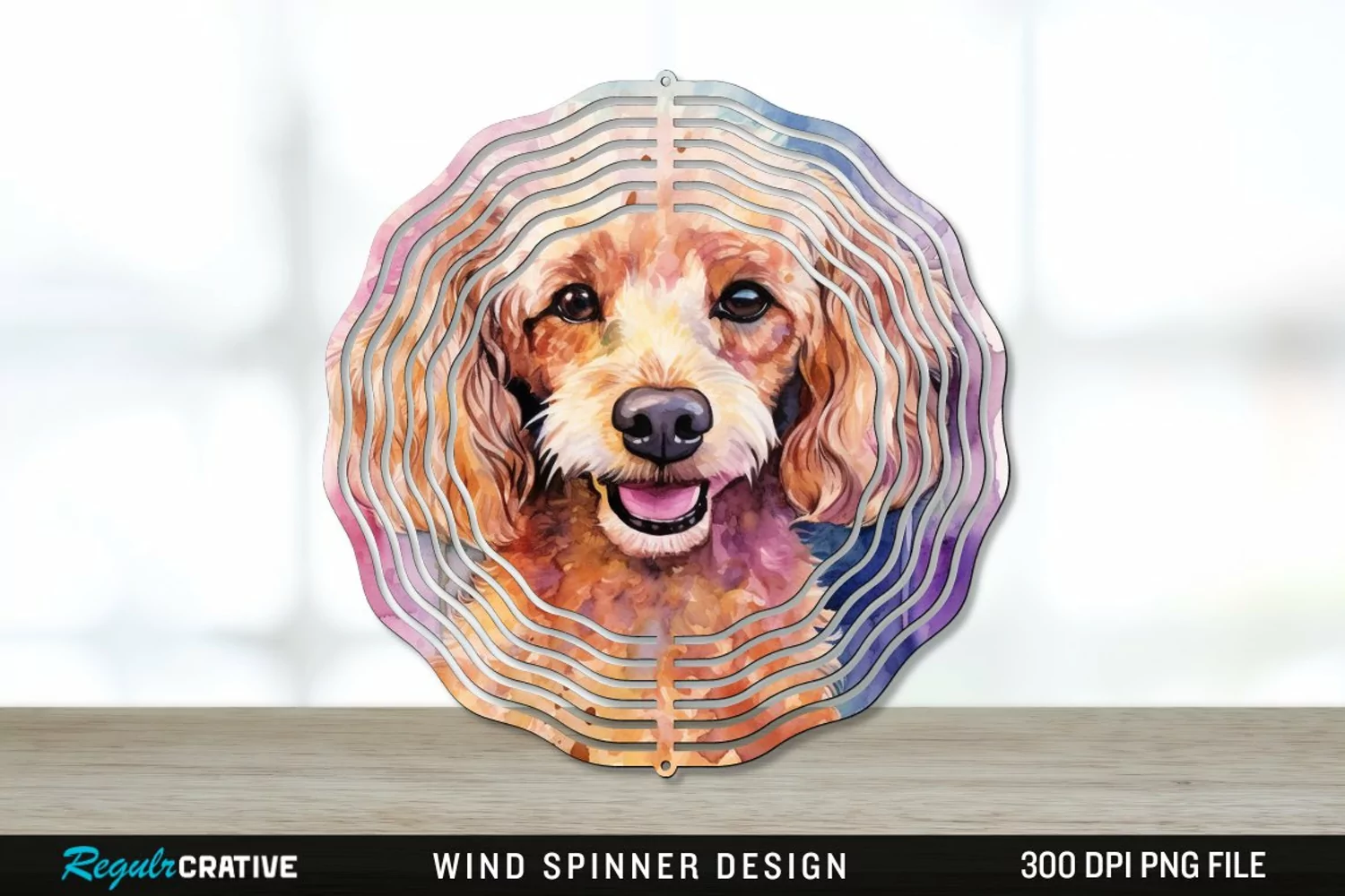 Watercolor Poodle Dog Wind Spinner Sublimation PNG Design product image 1