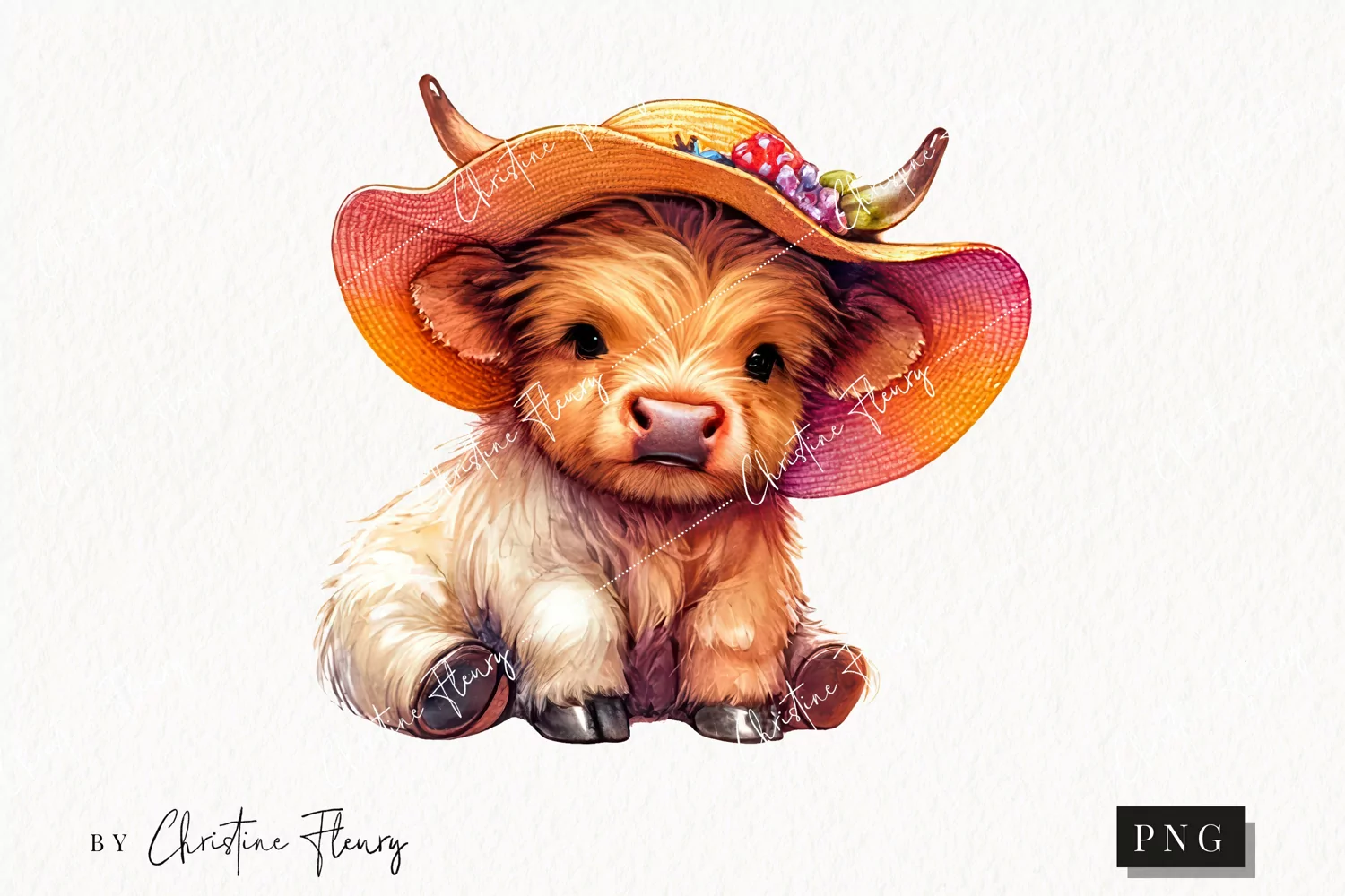 Spring Highland Cow PNG | Summer PNG product image 1
