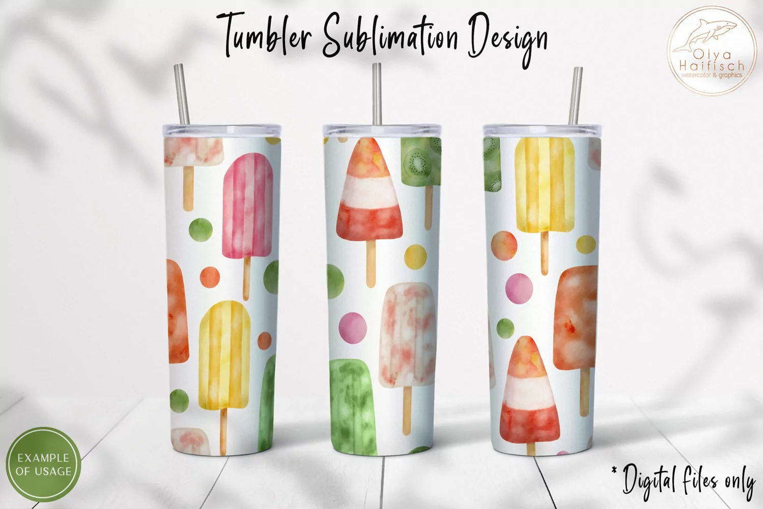 Popsicle Tumbler Sublimation. Seamless Summer 20oz Wrap PNG product image 1