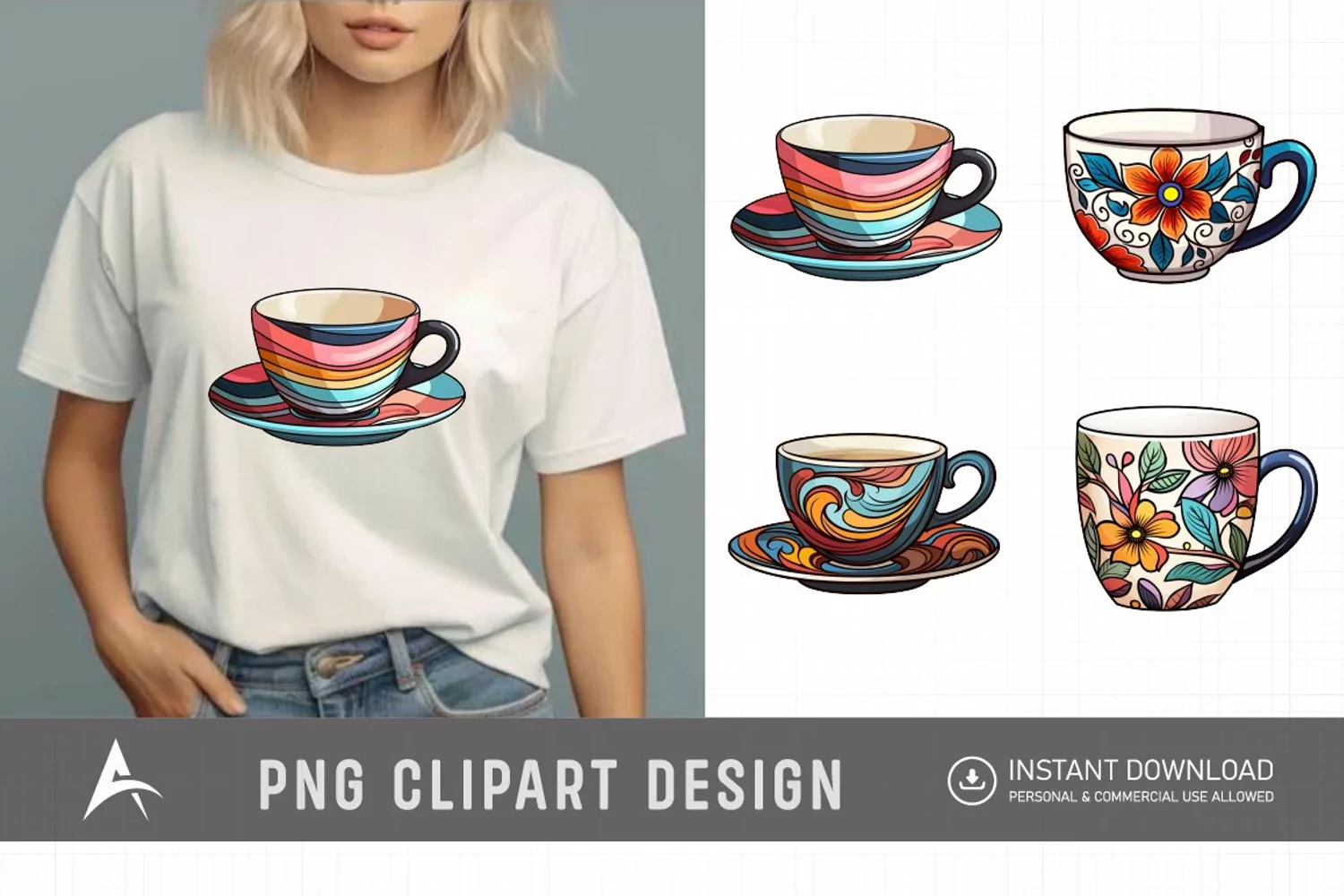 Watercolor Porcelain Cups Clipart product image 1