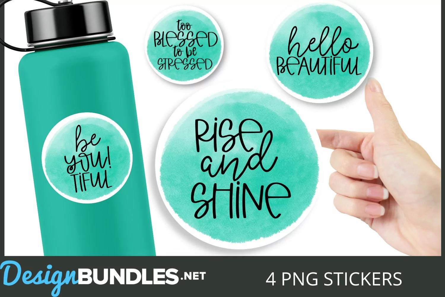 Watercolor Positive Quotes PNG Sticker Bundle product image 1