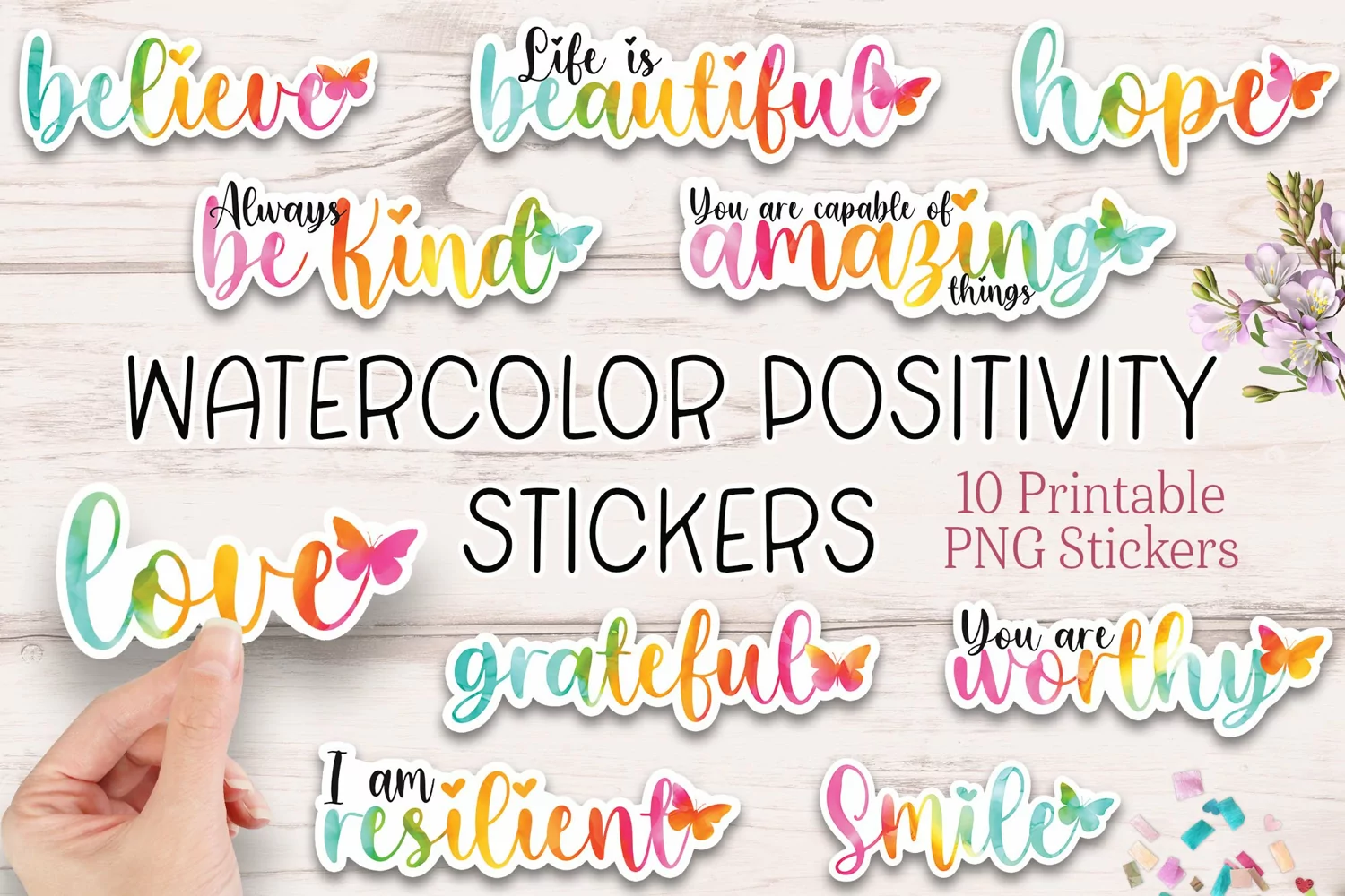Watercolor Positivity Stickers | Printable Sticker Set product image 1