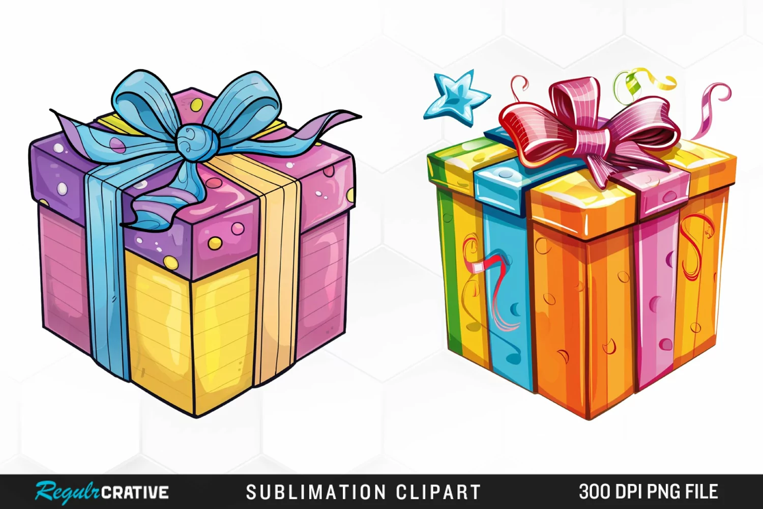 Watercolor Present Birthday Box Fun Clipart product image 1