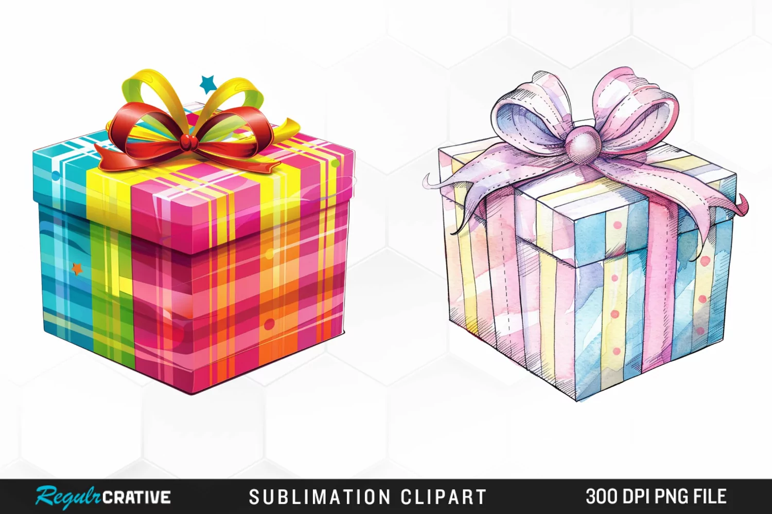 Watercolor Present Birthday Box Clipart product image 1