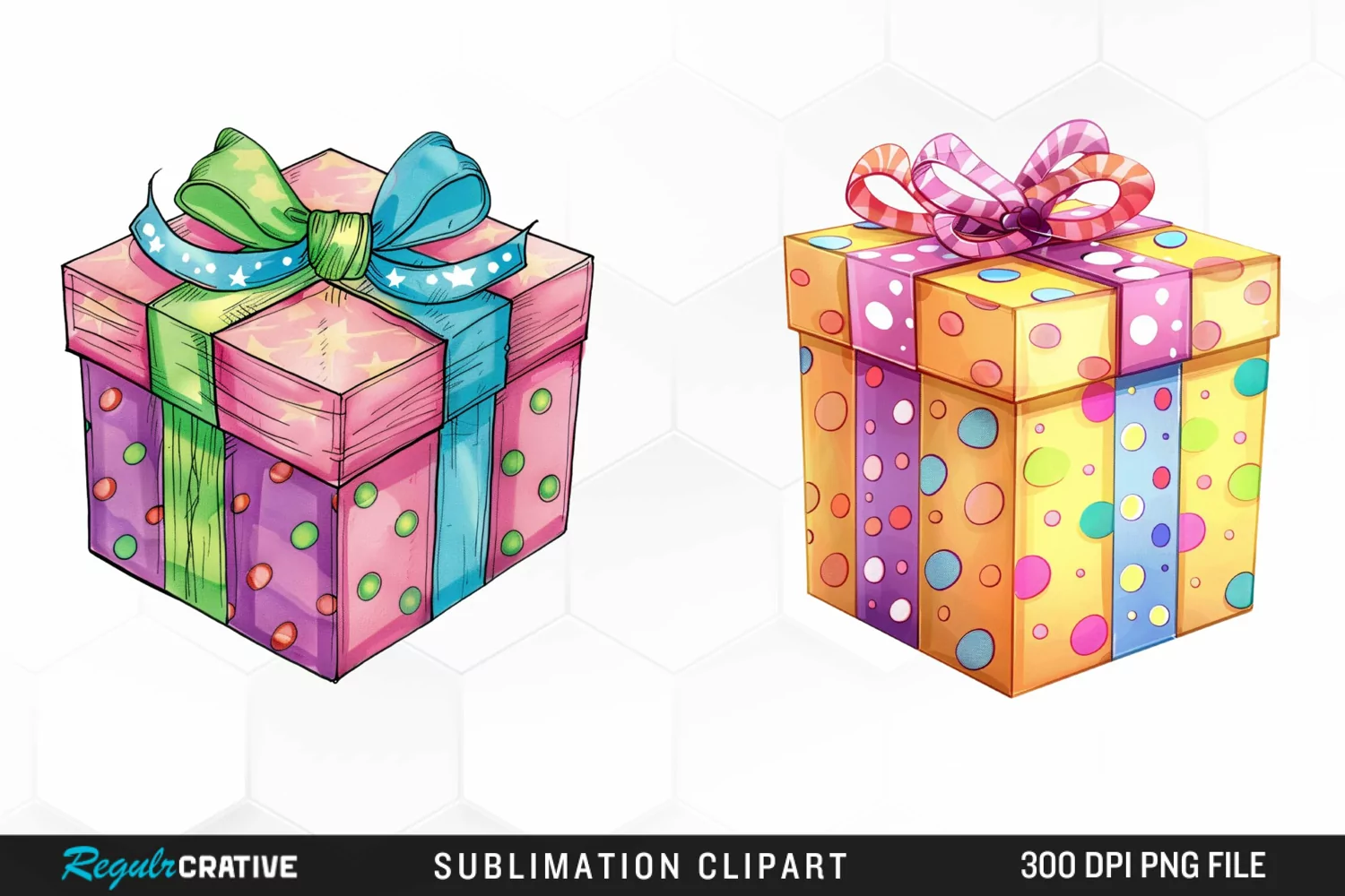 Watercolor Present Birthday Box Fun Clipart product image 1