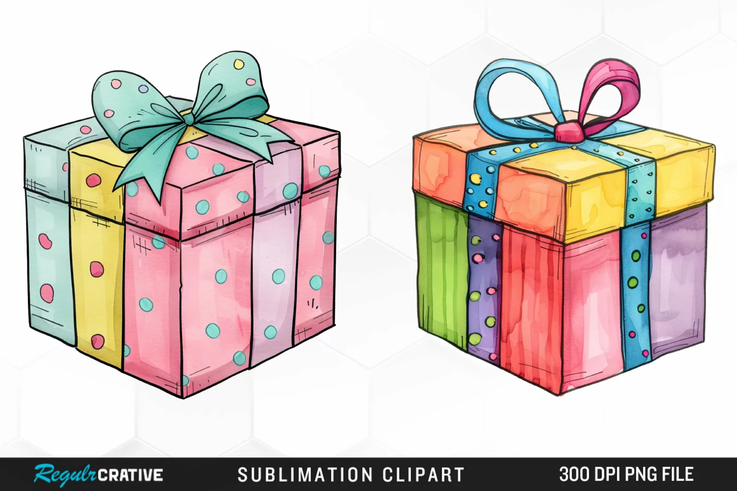 Watercolor Present Birthday Box Clipart product image 1