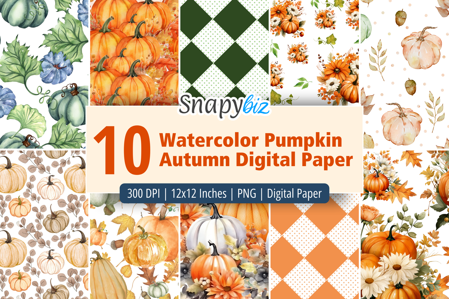 Watercolor Pumpkin Autumn Digital Paper product image 1