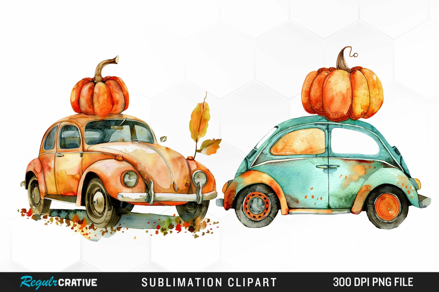 Watercolor Pumpkin Car Artwork Clipart product image 1