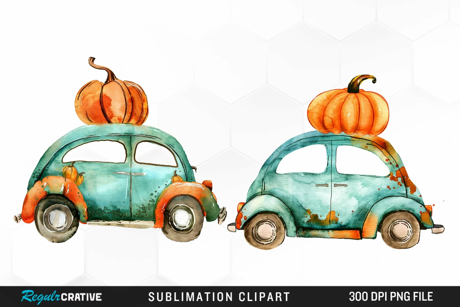 Watercolor Pumpkin Car Artwork Clipart product image 1