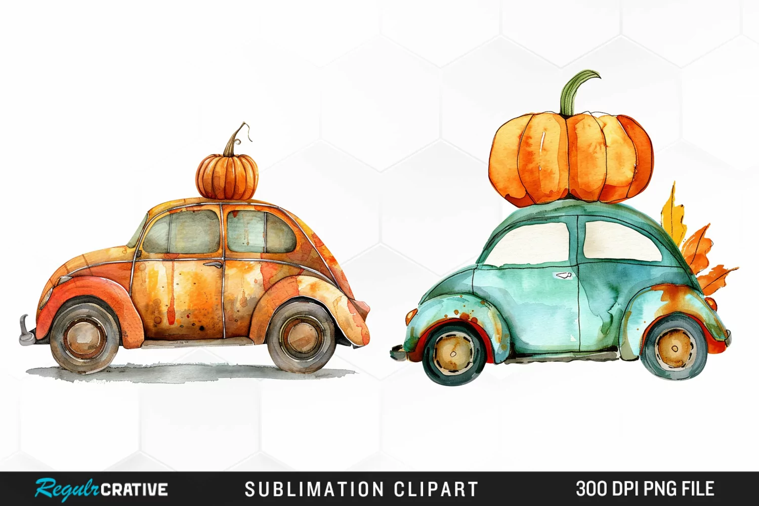 Watercolor Pumpkin Car Graphic Clipart product image 1