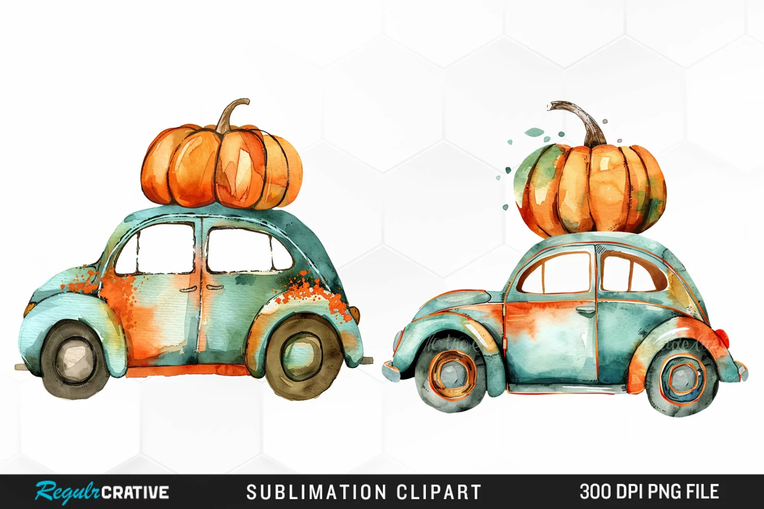 Watercolor Pumpkin Car Graphic Clipart product image 1