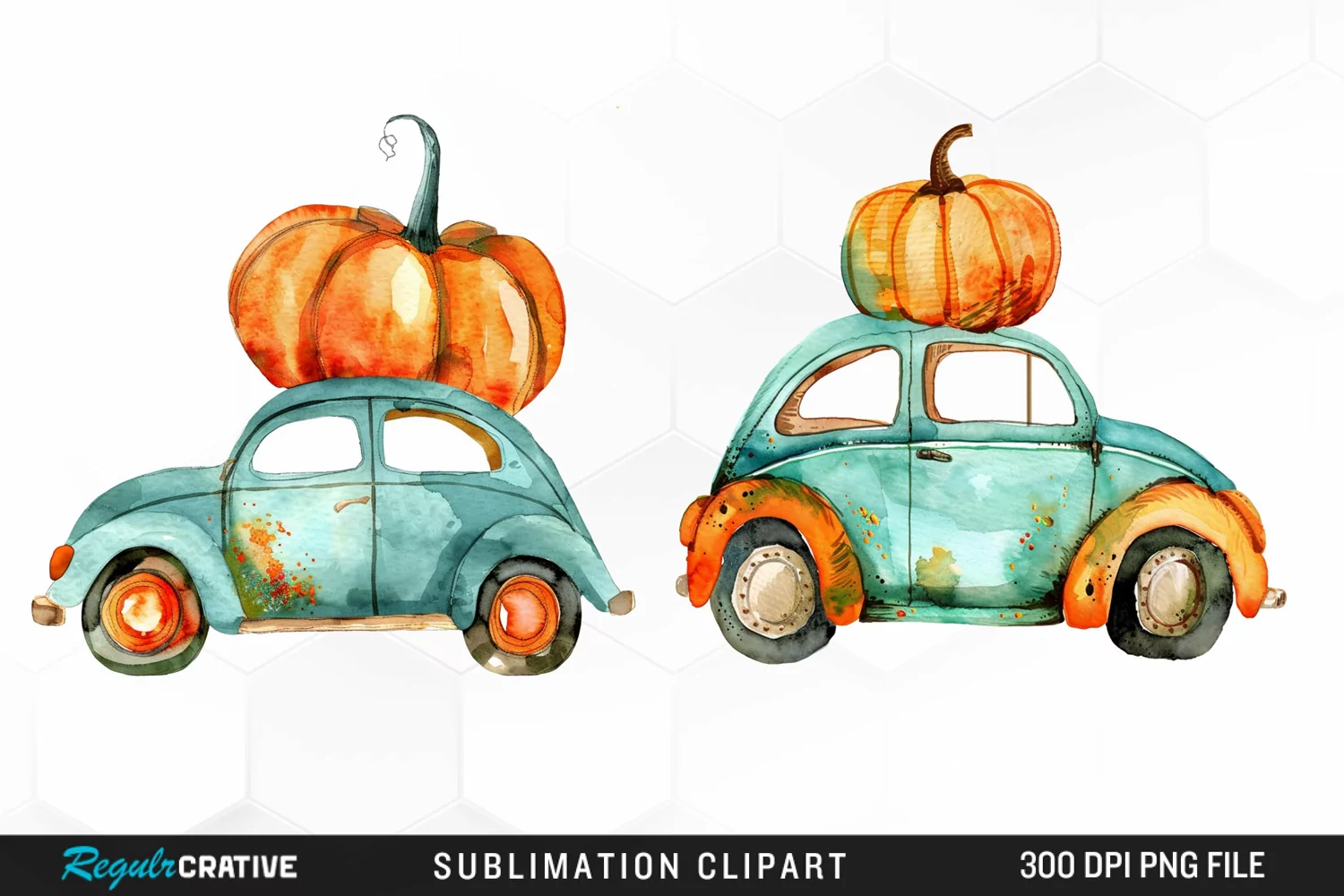 Watercolor Pumpkin Car Graphic Clipart product image 1