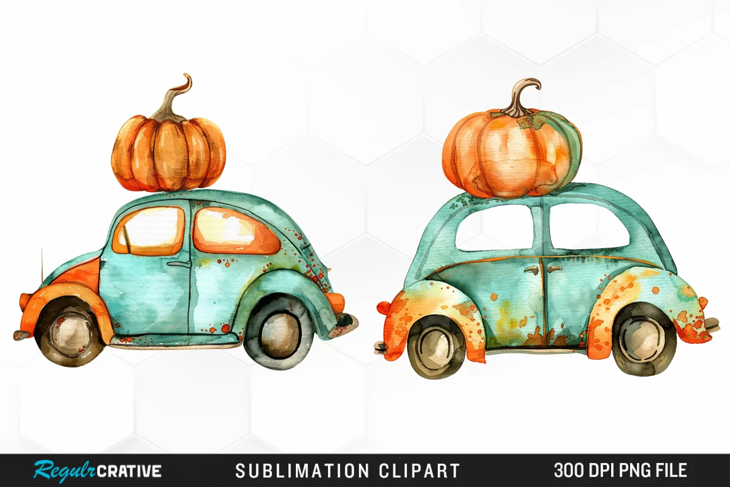 Watercolor Pumpkin Car Graphic Clipart product image 1