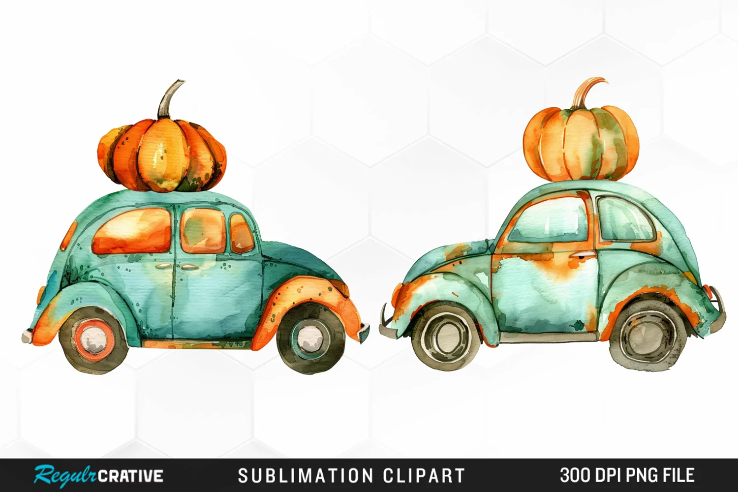 Watercolor Pumpkin Car Graphic Clipart product image 1