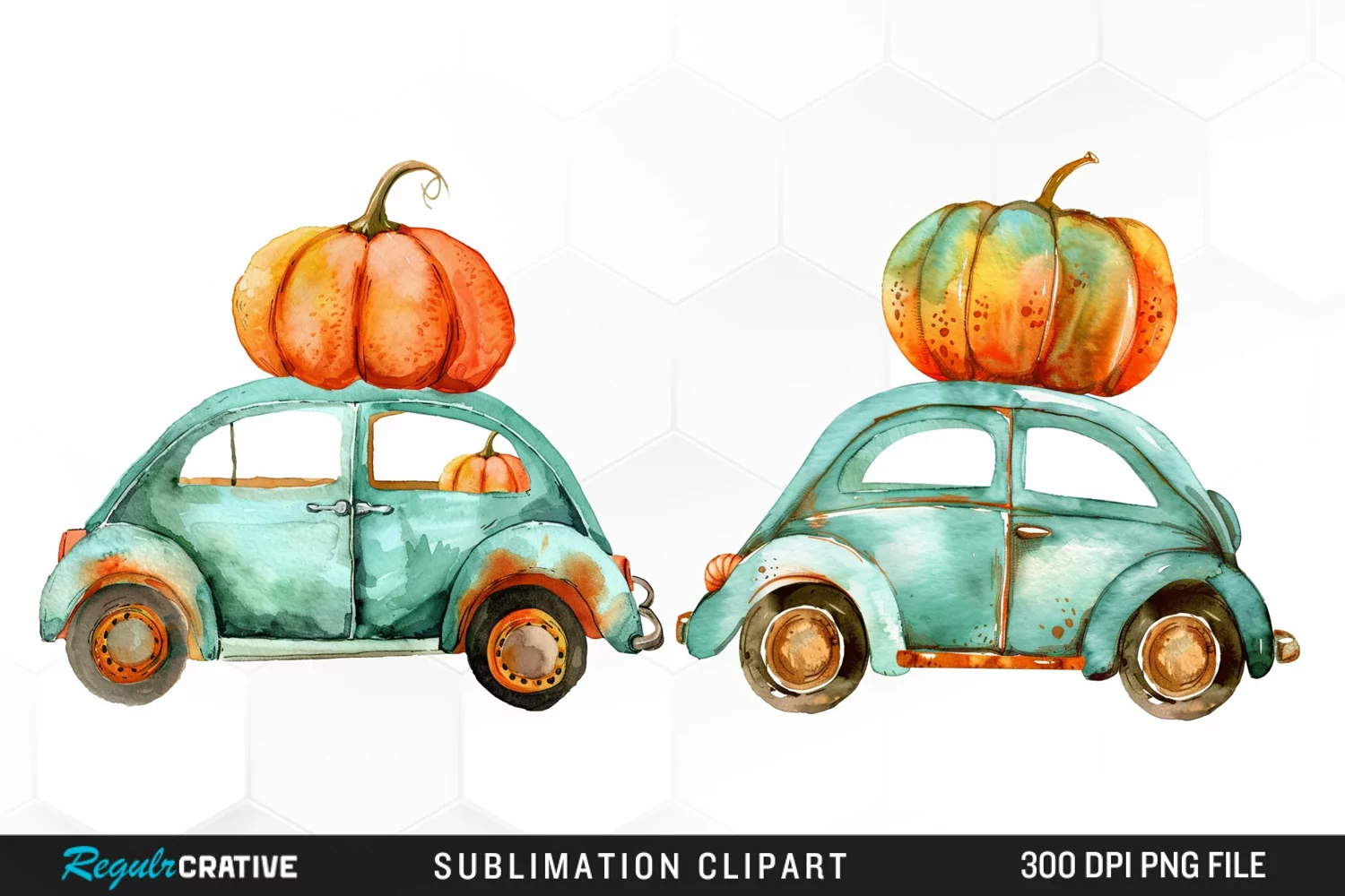 Watercolor Pumpkin Car Graphic Clipart product image 1