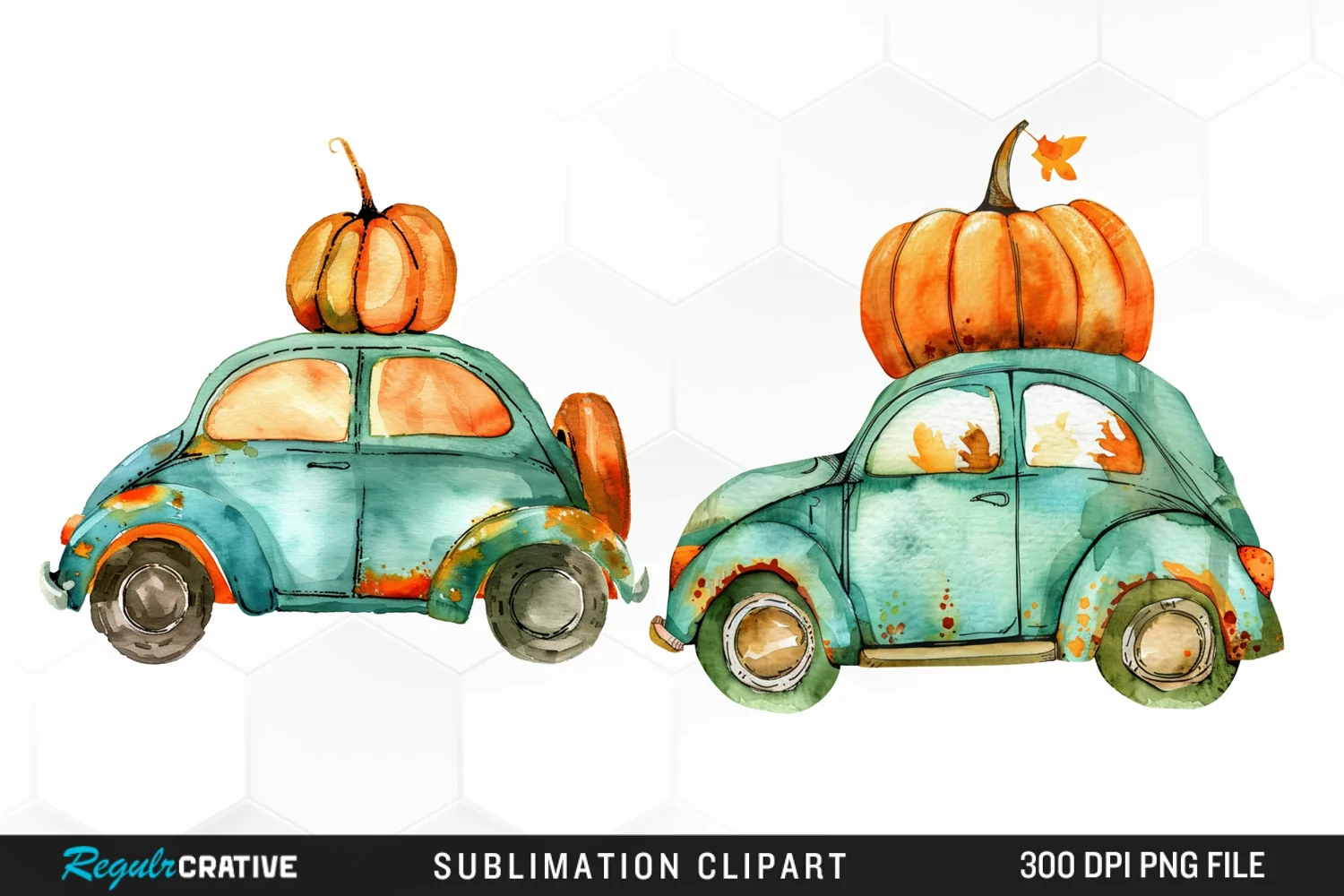Watercolor Pumpkin Car Artwork Clipart product image 1