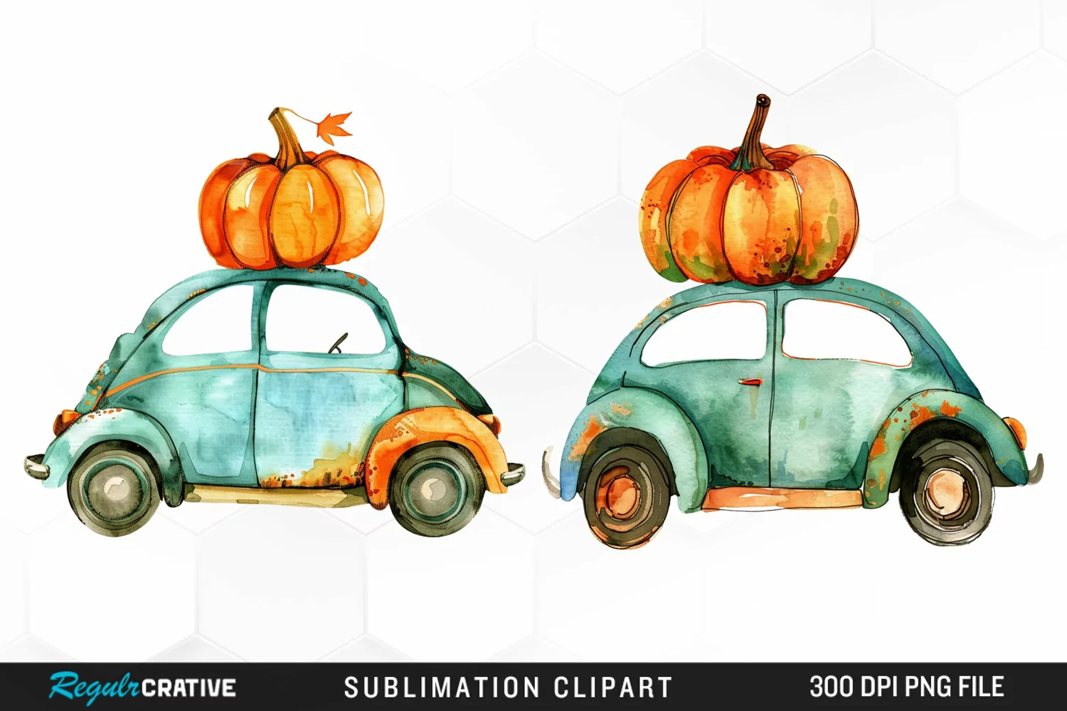 Watercolor Pumpkin Car Graphic Clipart product image 1