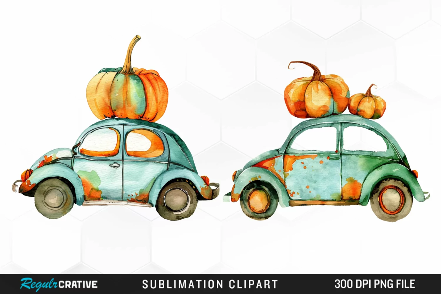 Watercolor Pumpkin Car Graphic Clipart product image 1