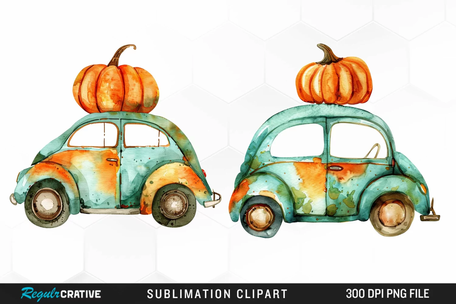 Watercolor Pumpkin Car Graphic Clipart product image 1