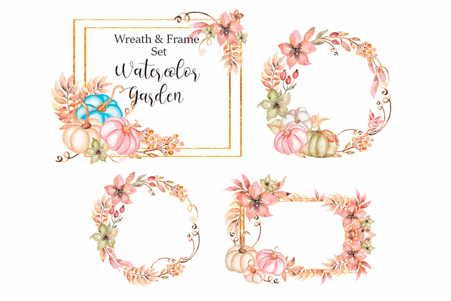 Watercolor Pumpkins and Florals Frame Set product image 1