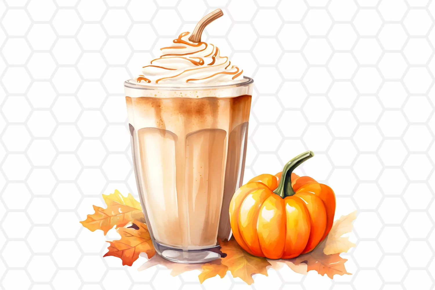 Watercolor Pumpkin Spice Latte Clipart Sublimation