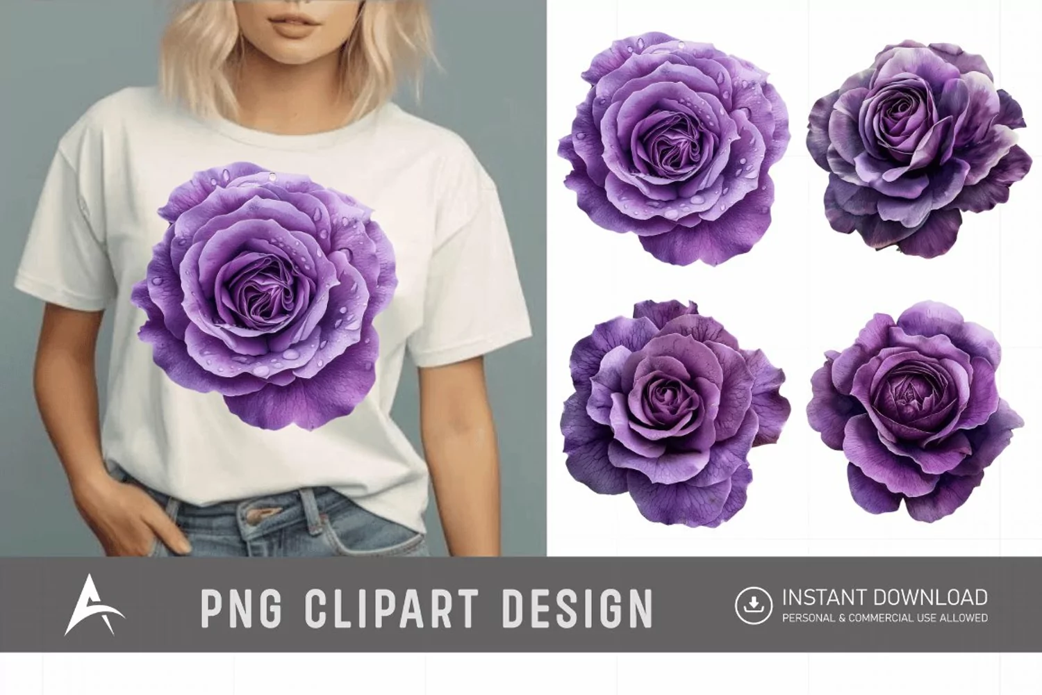Watercolor Purple Rose Clipart product image 1